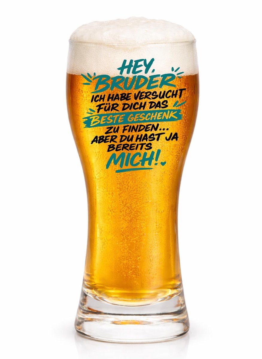 Dailygoods- Bierglas 470 ml met spreuk - Grappig Cadeau voor Broer - Verjaardagscadeau - Kerstmis - Origineel Cadeau-idee - Geschikt voor Tarwebier - Cadeauglas