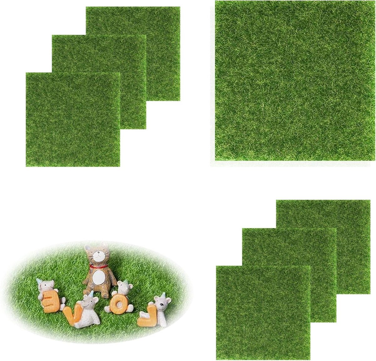 Set van 8 Mini Kunstgras Matten 15 x 15 cm - Kunstmos voor DIY Tuin Decoratie en Creatieve Projecten