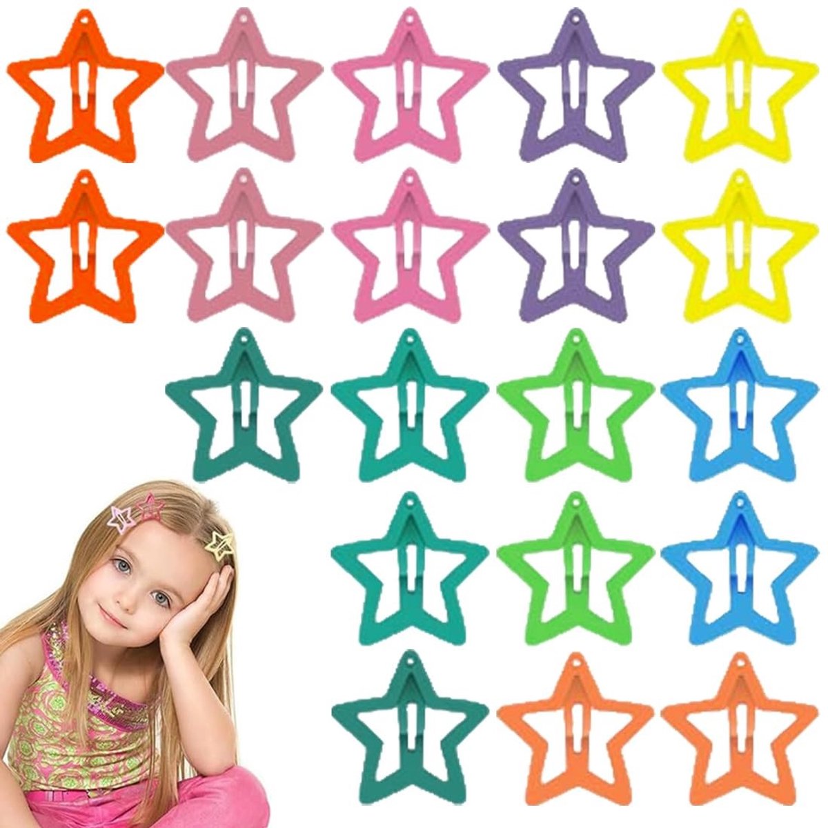 Dailygoods- Haarspelden 20 stuks - Lichtgevend Sterren - Antislip Klemmen - Metalen Haarspelden - Creatieve Kapsels - Veilig Druksluiting - Haarklemmen