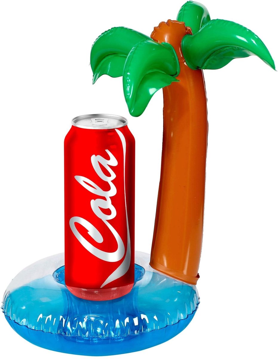 Dailygoods- Blikjeshouder Opblaasbaar Palm - Drankhouder Zwembad - Feestaccessoire - Zomer - Cocktail - 30 cm Hoogte / 20 cm Diameter