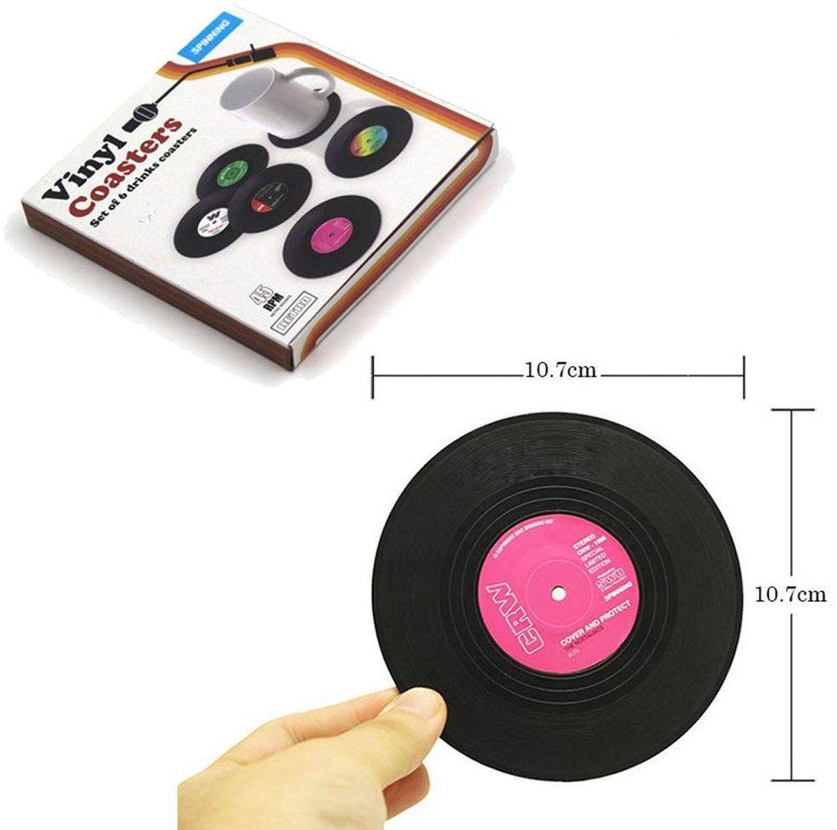 Dailygoods- Onderzetter Antislip - Retro Vinyl LP Stijl - Set van 6 - Geïsoleerde Beker Mat - Dranken Mat - Ideaal voor Koffie - Coaster