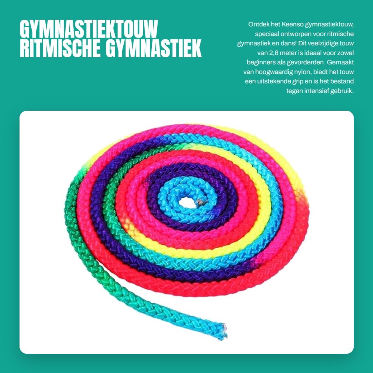 Dailygoods- Gymnastiektouw 2,8 m - Nylon - Regenboogkleuren - Ritmisch Gymnastiektouw - Duurzaam - Solide Kwaliteit