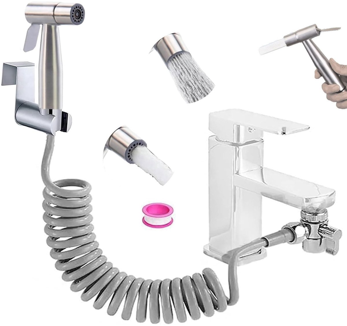 Dailygoods- Handdoucheset Roestvrij Staal - Toiletdouche Sproeier - Dubbele Schakelaar - Hogedruk/Bruswaterstroom - Handsfree Ontwerp - Perfect voor Badkamerhygiëne