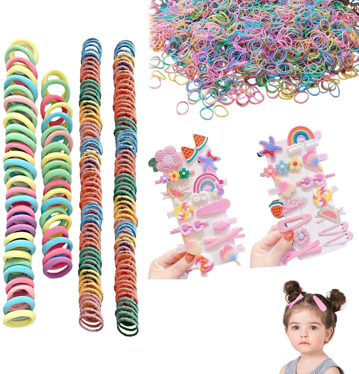 Dailygoods- Haarelastiekjes 1178 Stuks - Kleurrijke Haaraccessoires - Geschikt voor Jongeren - Elastisch en Comfortabel - Perfect voor Diverse Haarstijlen