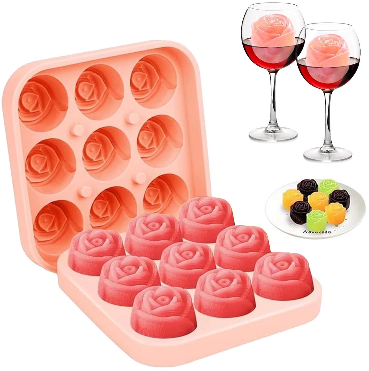 Dailygoods- IJsblokjesvorm Siliconen - IJsblokjesvorm met Deksel - BPA-vrij - Roze/zwart - 12,5 x 12,5 x 3,7 cm - Voor Cocktails en Dranken - Ijsvorm
