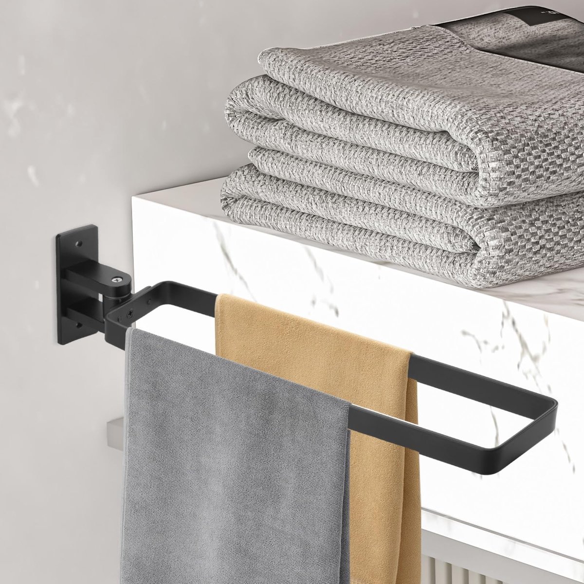 Dailygoods- Handdoekhouder zonder boren - Zelfklevend - Draaibaar 180 graden - Aluminium - Zwart - Corrosiebestendig - Handdoekrek