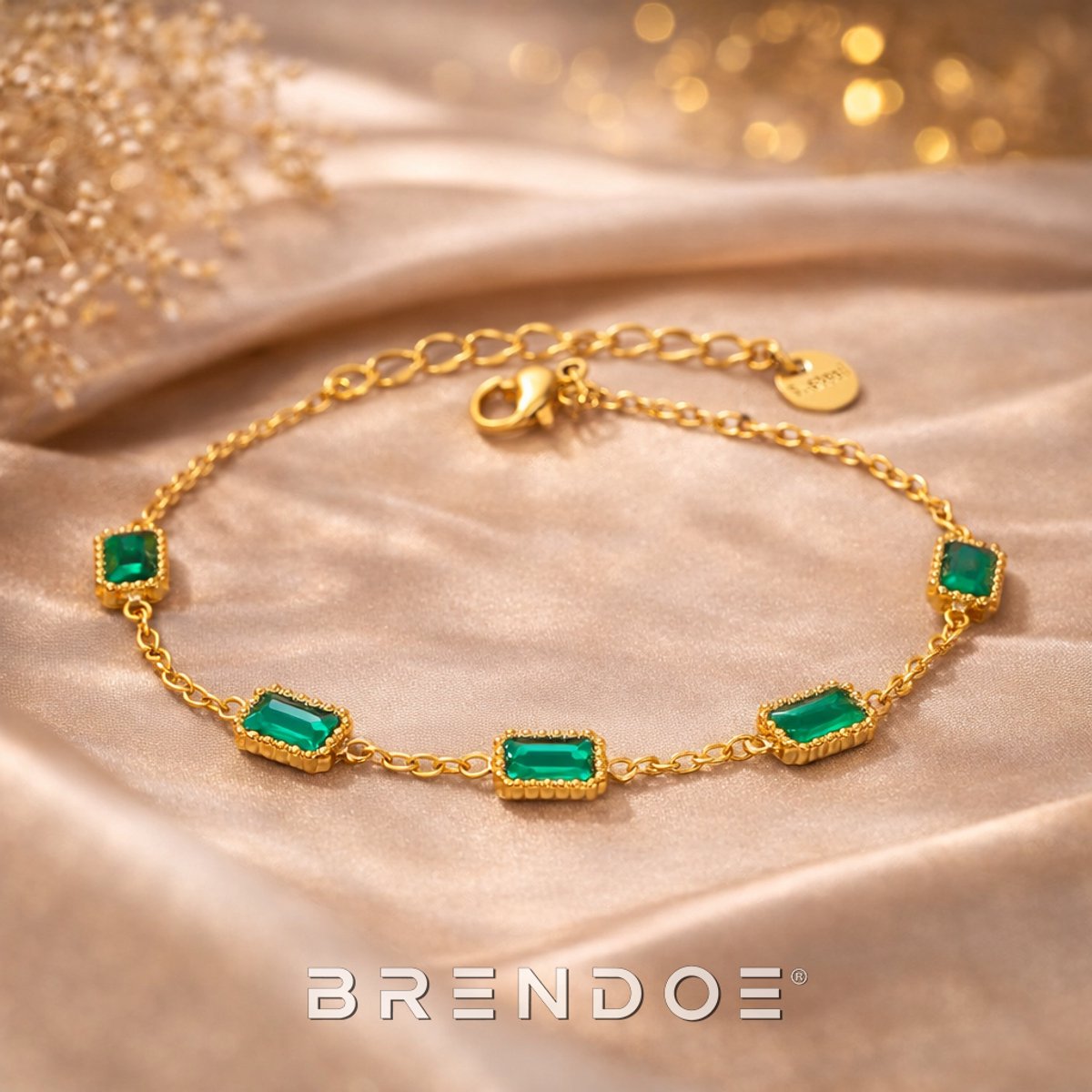 Brendoe Luxe Armband Dames – Groene Stenen – Goudkleurig – 304 RVS – Verstelbaar – Minimalistische Armband