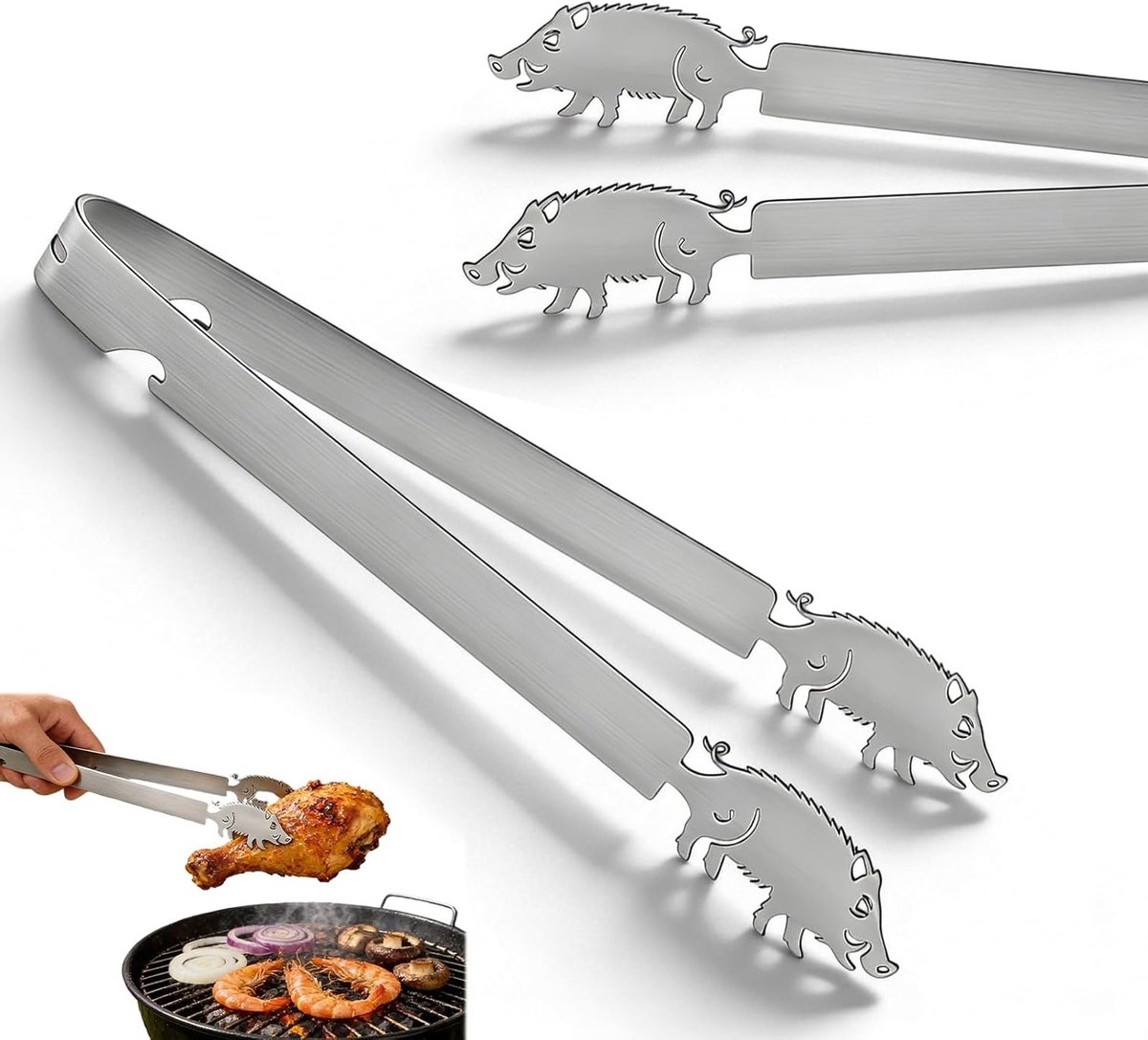 Roestvrijstalen Grilltangen voor Bratwurst en BBQ - Perfect Cadeau voor Jagers en Vrienden, Vaatwasserbestendig en Duurzaam