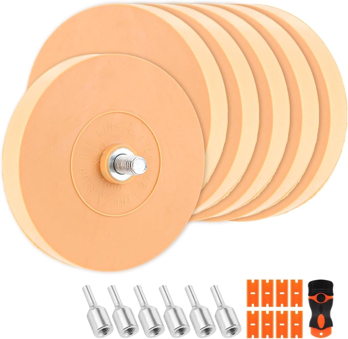 Set van 6 Folie Wrijfers met Adapter, Rubber Gum Disc 88 mm, Sticker Wrijver voor het Verwijderen van Naaistrepen en Vlekken