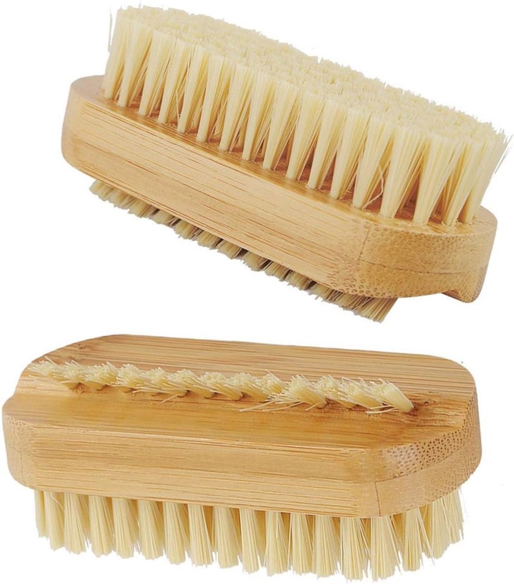 Houten Nagelborstels Set van 2 Stuks voor Handen en Voeten, Dubbelzijdige Borstels voor Manicure en Pedicure, Natuurlijke Borstel voor Nagelverzorging en Schoonmaken