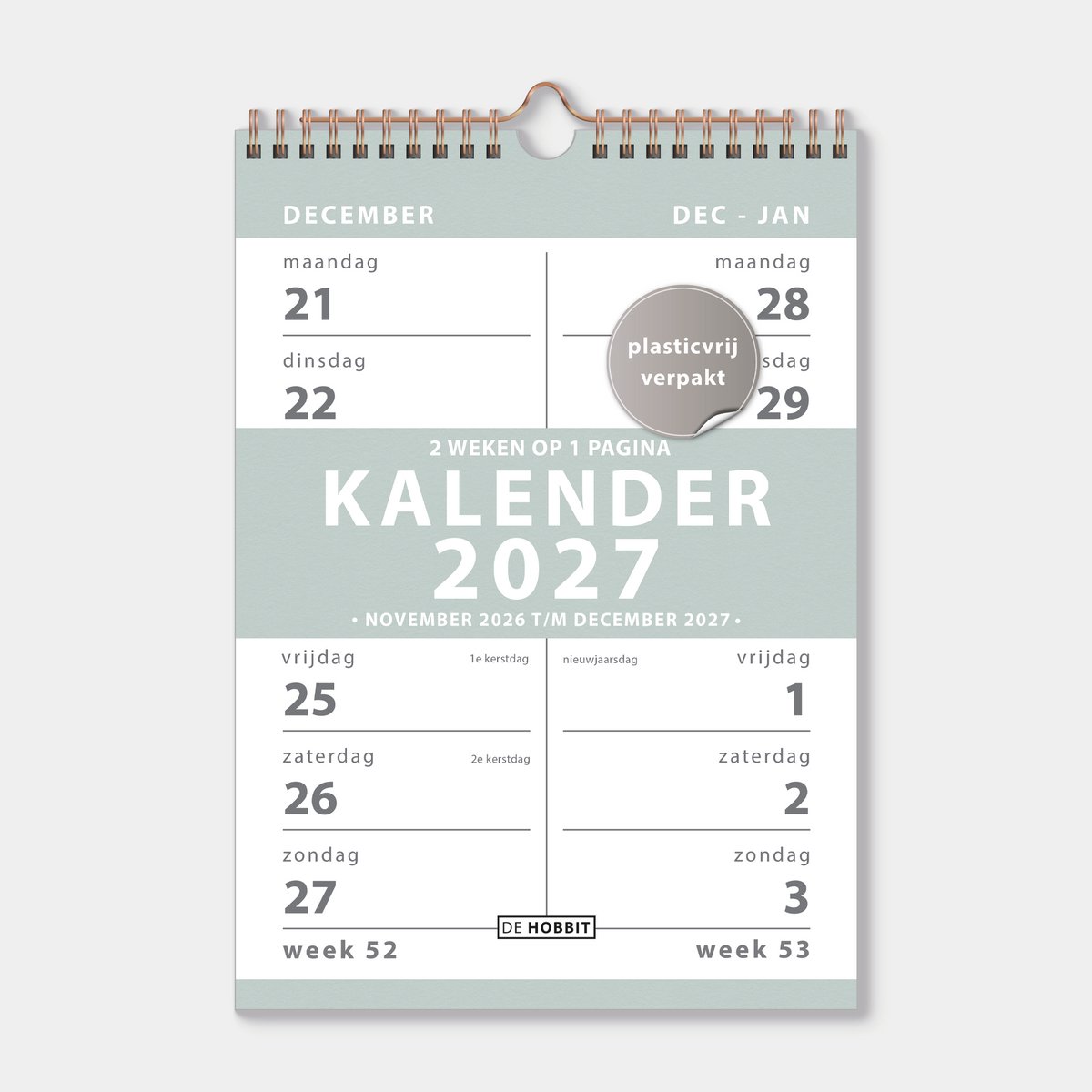 Hobbit - Spiraalkalender 2027 - 2-weeks kalender - A4 (29.7 x 21 cm) - Grijs/Groen