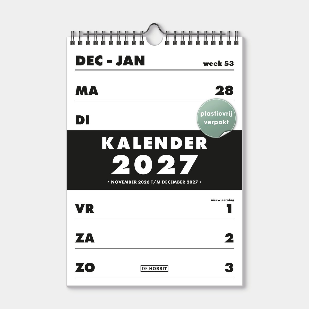 Hobbit - Spiraalkalender 2027 - A4 (29,7 x 21 cm) - Weekplanner - Weekkalender - Zwart/wit