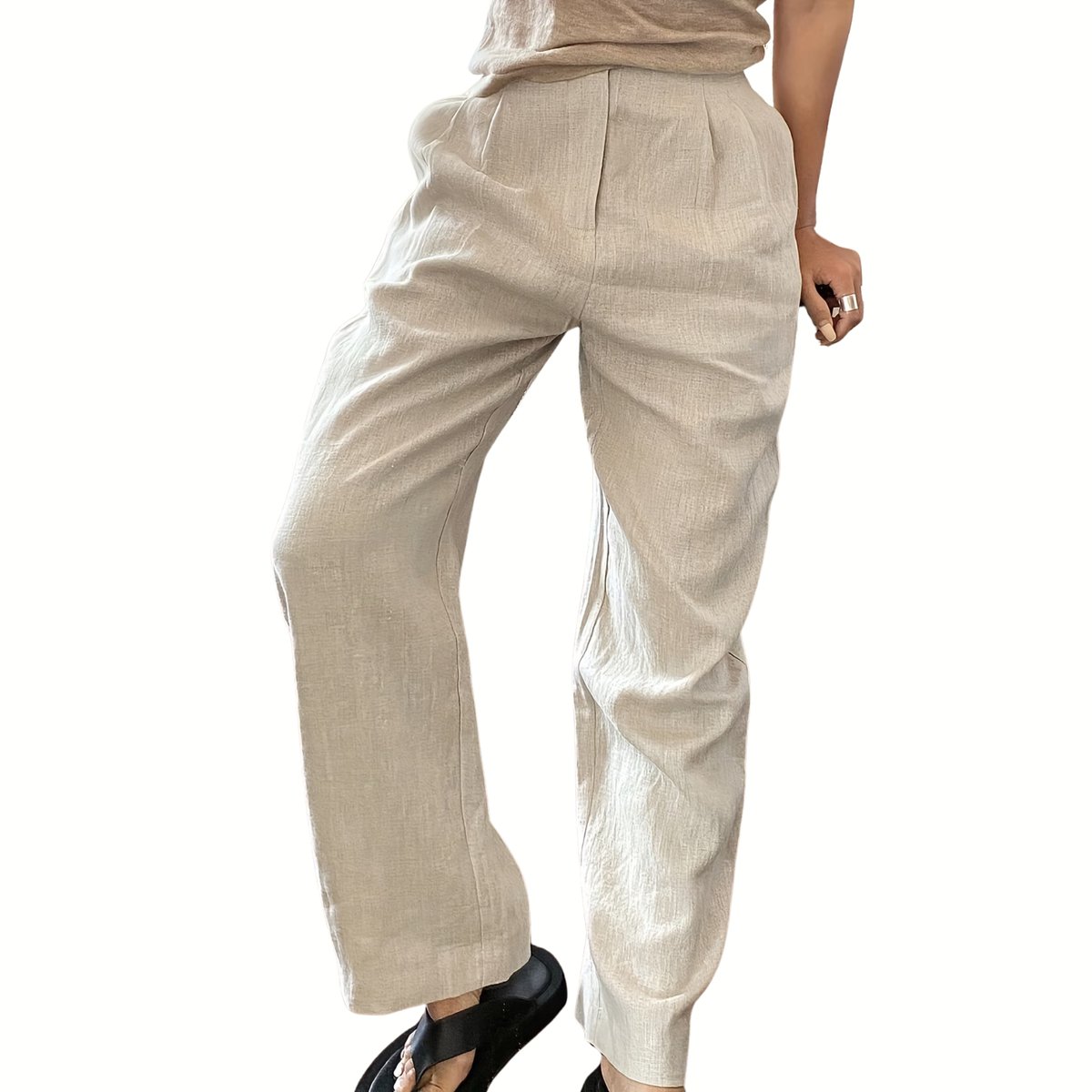 Currero Linnen Broek Dames Zomerbroek Volwassenen Lange Broek Pantalon Strandbroek Zomer Ibiza Stijl Crèmewit Melkachtig