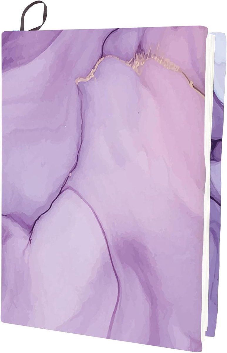 Elastische boekomslag, paars patroon, marmer, wasbaar, herbruikbaar, grote nylon doek, bescherming voor boeken van polyester, elastische wikkelingen voor 9,4 x 15,7 inch notebook