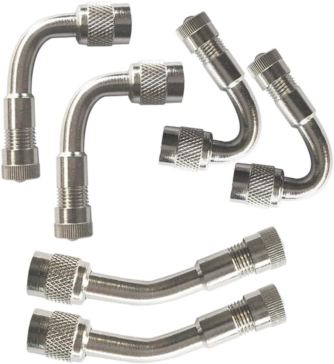 6 stuks professionele banden ventielverlenging adapter, koper vernikkeld band schacht verlenging Schrader ventiel adapter, met stofkap (3 soorten, zilver)