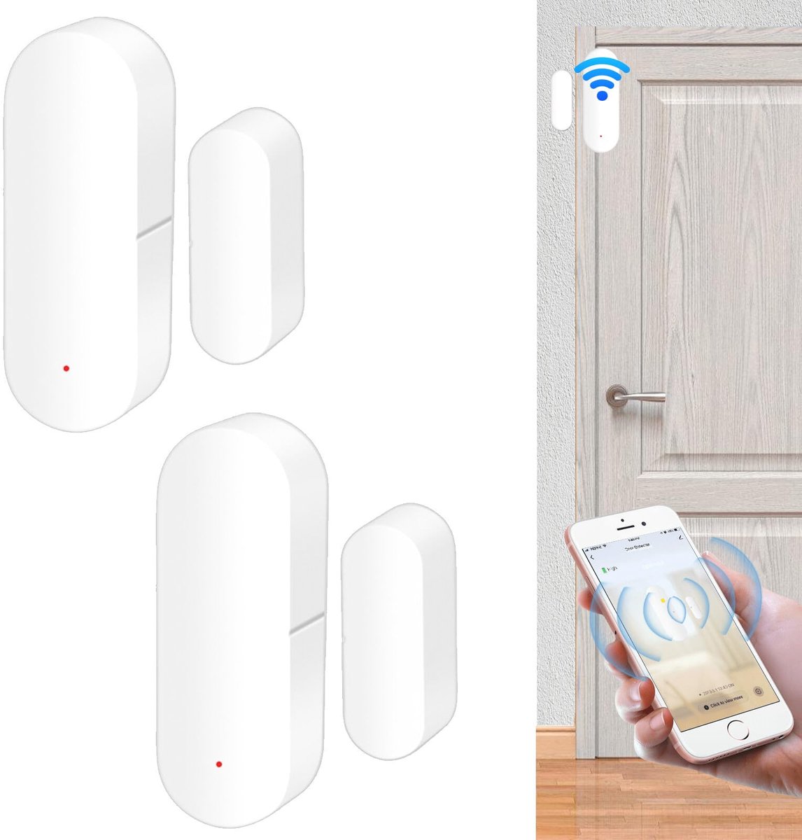 SnelShoppen - Smart Tuya Deursensor Set van 2 Draadloze Raam- en Deursensoren, Alarm voor Thuisveiligheid, Gratis Wifi Raamcontactsensor voor Slimme W