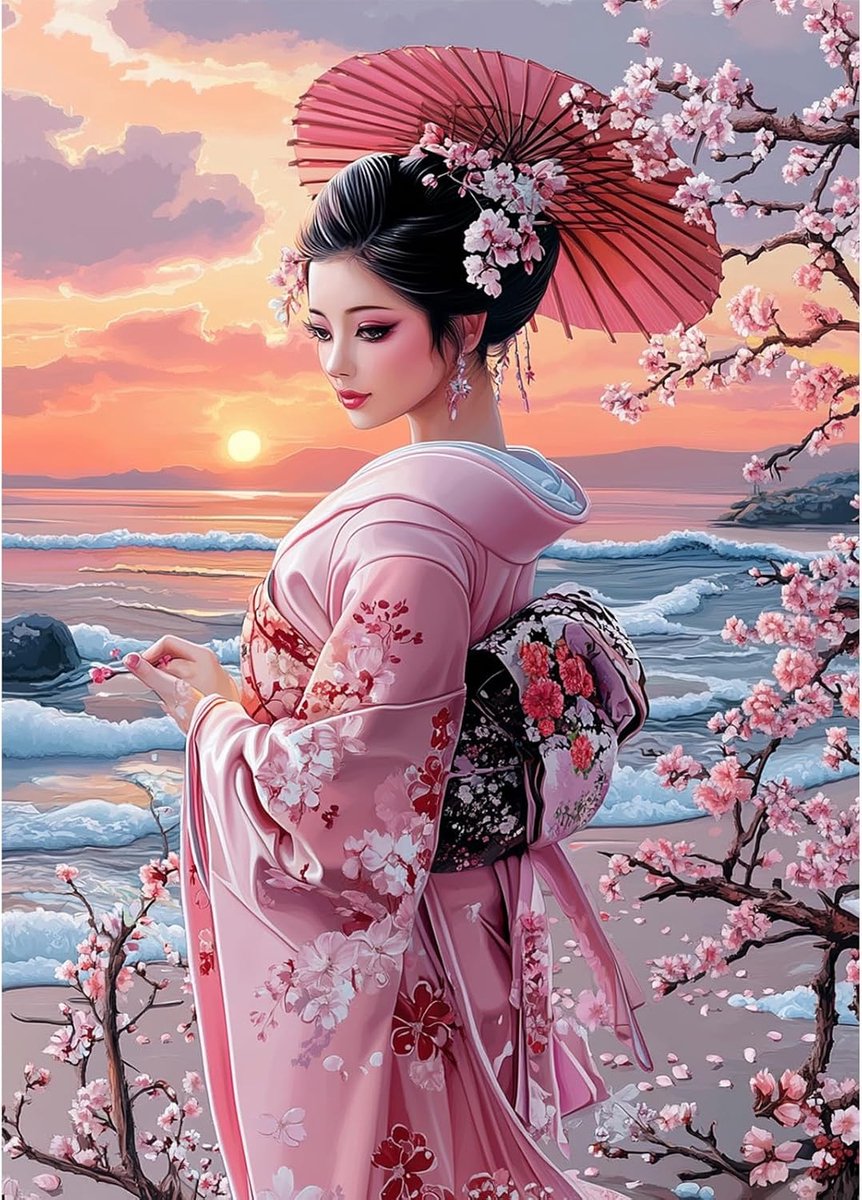 5D Diamond Painting Japanse vrouw diamant schilderij kersenbloesem diamant kunst volwassenen full DIY diamant kunst schilderij kristal borduurwerk set huis wanddecoratie 30 x 40 cm