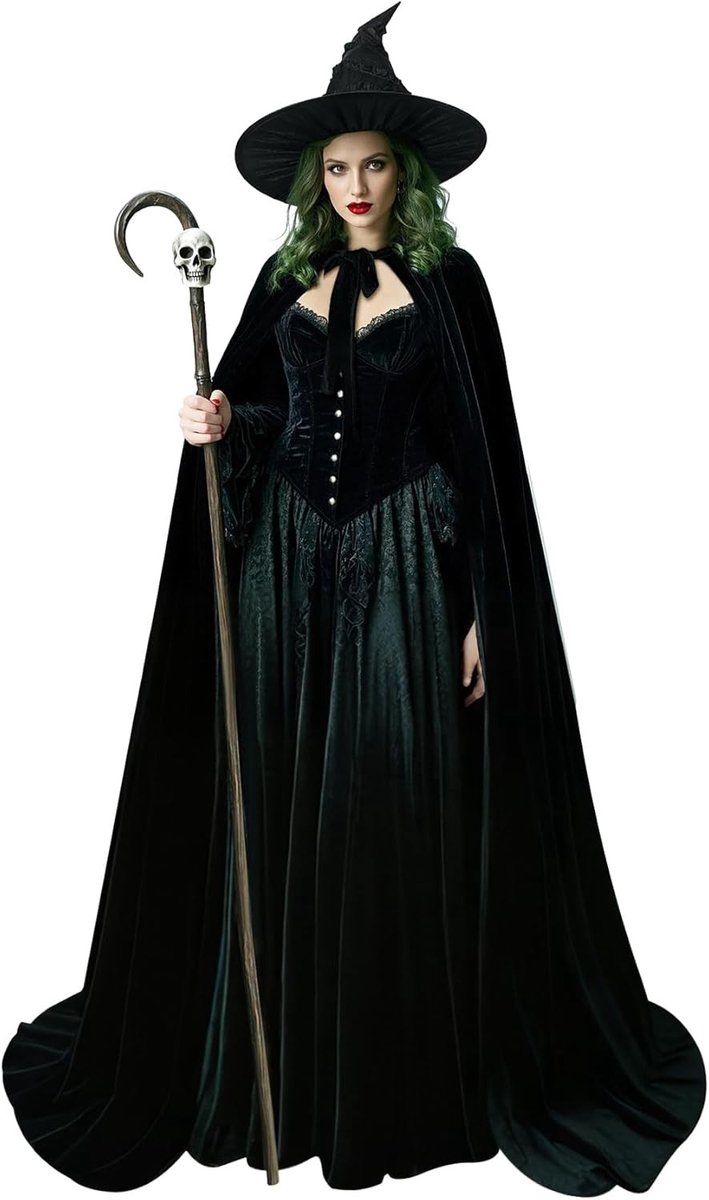 Vrouwen Halloween Kostuum met Cape en Hoed voor een Slechte Heks - Perfect voor Cosplay en Feestjes
