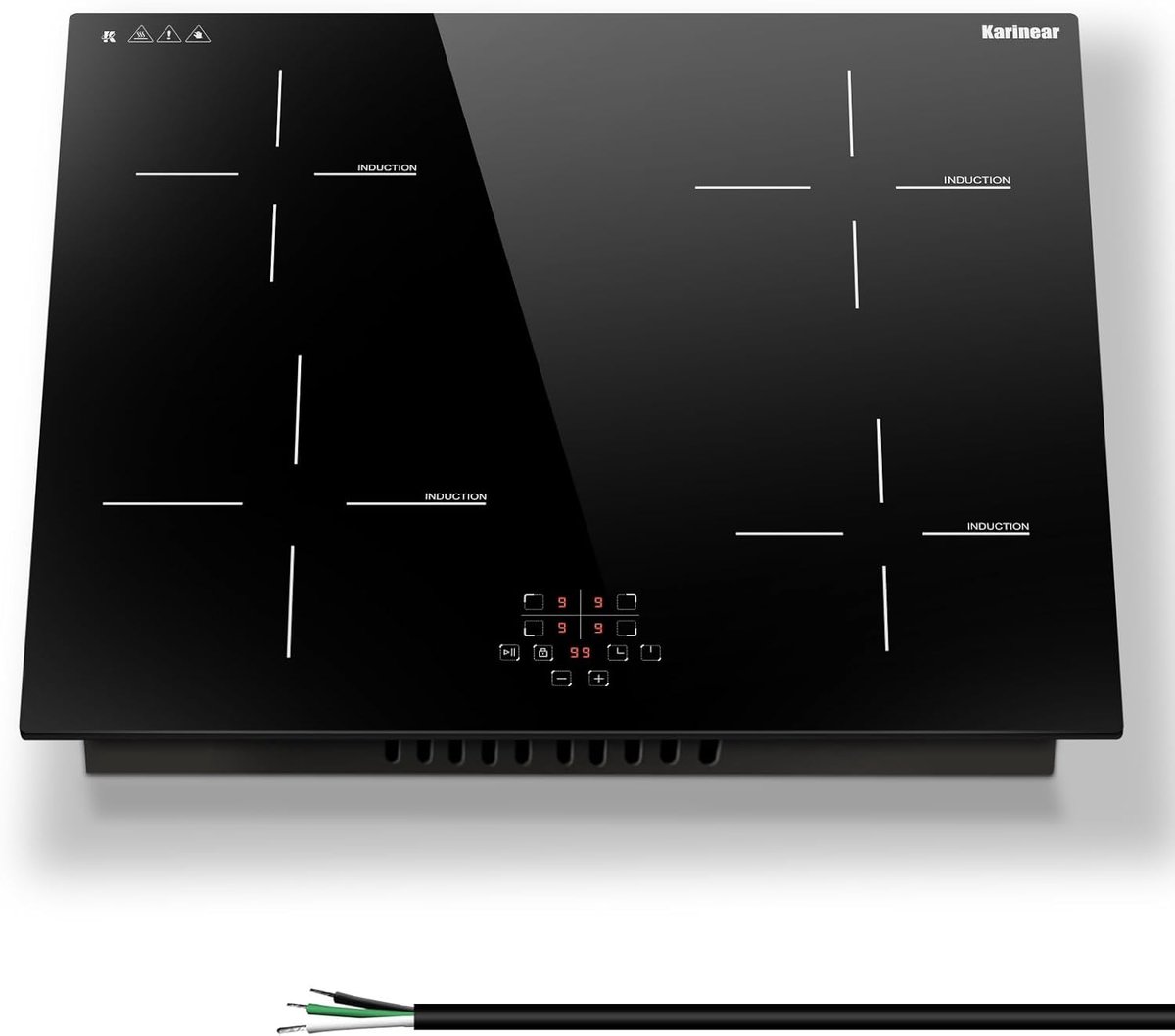 Inductiekookplaat 60 cm - elektrische kooktafel met 4 inbouwlampen - touch-bediening met timer - ShopVlot