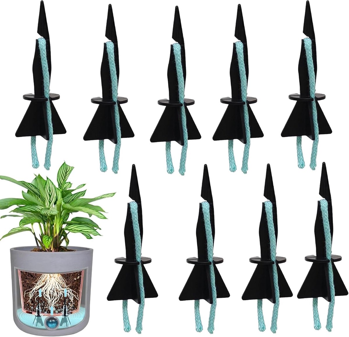 zelfbewatering, automatische plantenirrigatie, geschikt voor binnen- en buitenpotplanten, tuinvakantieverzorging (zwart, 4 x 9 cm)