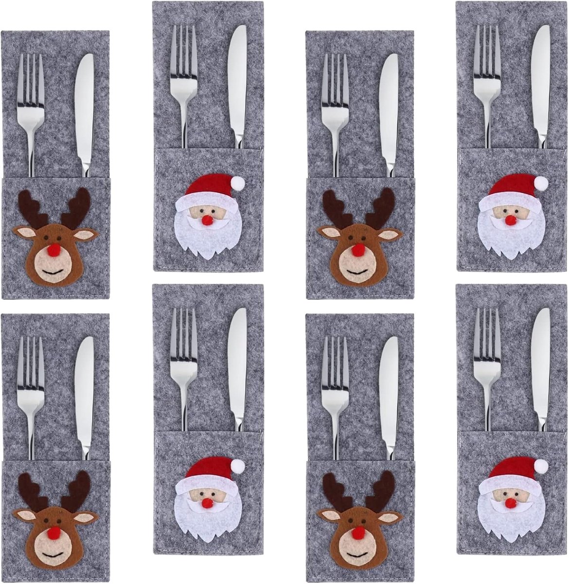 8 stuks Kerstmis bestekhouders zakken kerstman rendier patroon vilt kerst bestekzak rechthoekige bestekzak Kerstmis tafel decoratie tafeldecoratie bestekzak