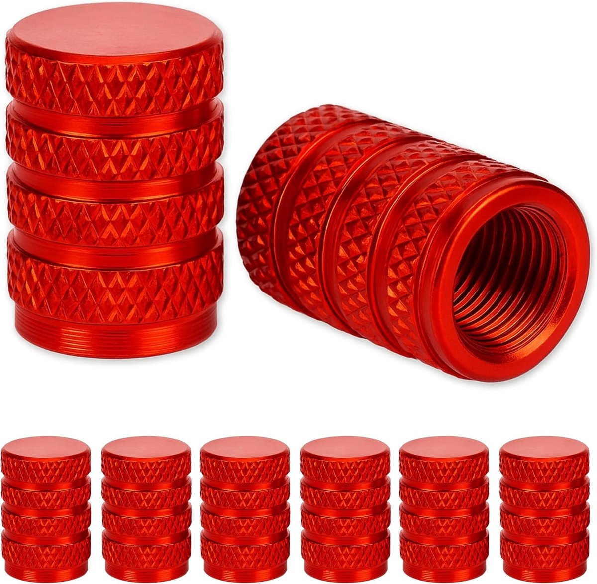 Ventieldopjes van aluminium, 8 stuks, in rood, voor auto- of Schraderventielen, ventieldopje met dichting, bandventieldopjes voor auto's, fietsen, motoren, scooters, luchtventieldopjes, stofkapjes