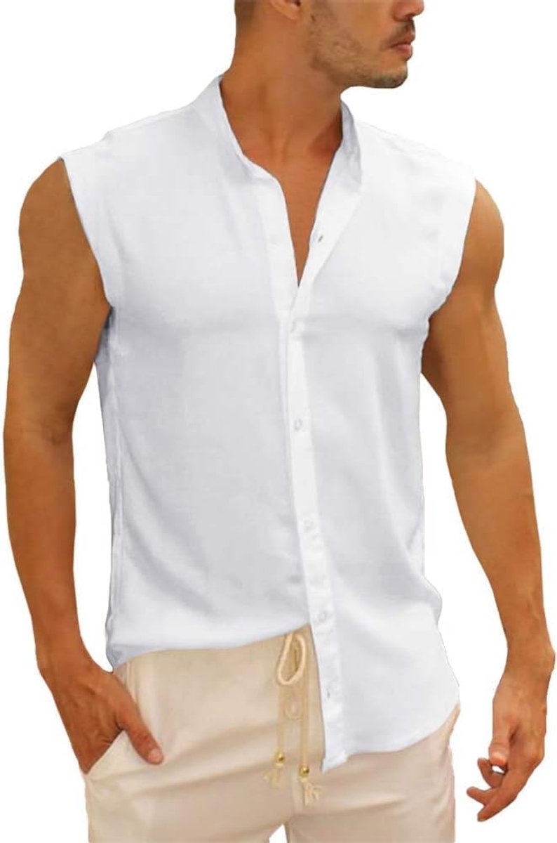 Mouwloos heren hemd tank top zomer katoenen hemd spiershirt voor heren vakantie vrije tijd hemdblouse universele pasvorm