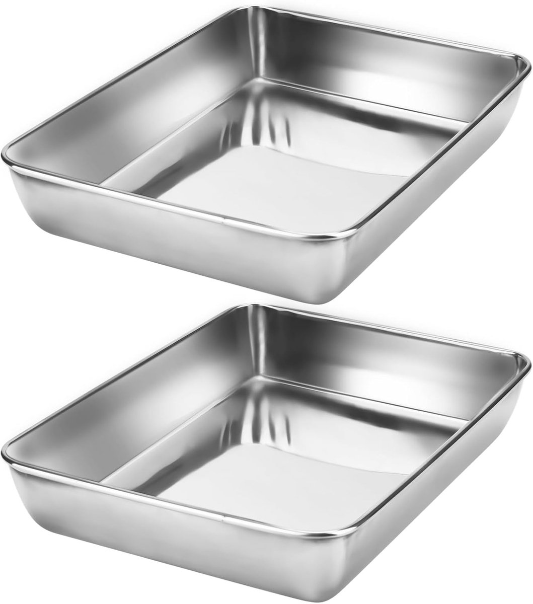 Set van 2 30 x 24 x 5 cm bakplaat, roestvrij staal, rechthoekig, vetpan, taartplaat, diepe bakplaat, ovenvorm voor bakken, braden, serveren, vaatwasmachinebestendig