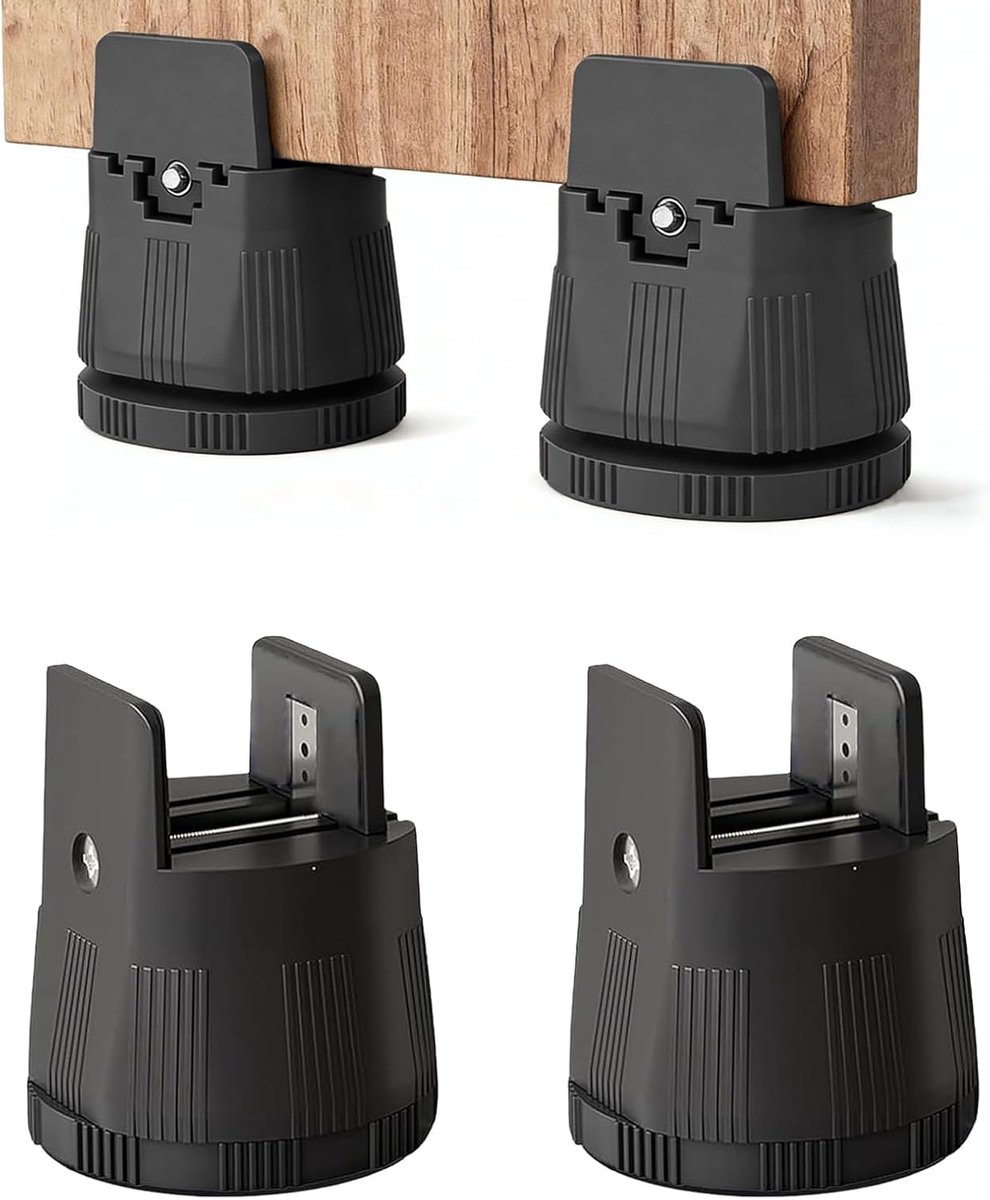 4 stuks meubelverhogingen, 5,2 cm, verstelbare bedverhoging met schroefklem voor 10-50 mm stoelpoten, robuuste verhoging voor bed, bank, tafel en stoel, bevat schroevendraaier (zwart)