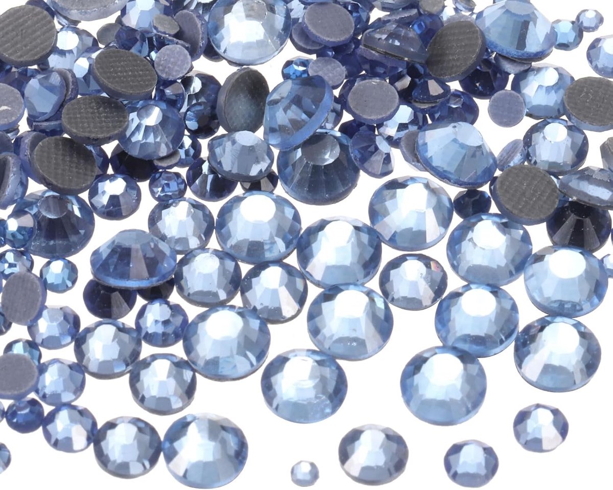 Hotfix, strass-steentjes, 1450 stuks, kristalglas, met doorzichtige zak, nagelkunstset voor knutselen, kleding, doe-het-zelfdecoratie, 5 maten (SS6-SS30 set, lichtblauw)