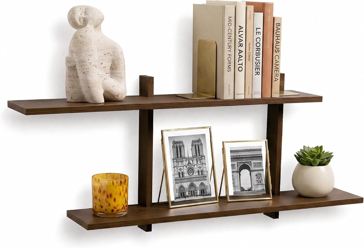 Minimalistische wandplankset, set van 2, walnoot, 110 cm