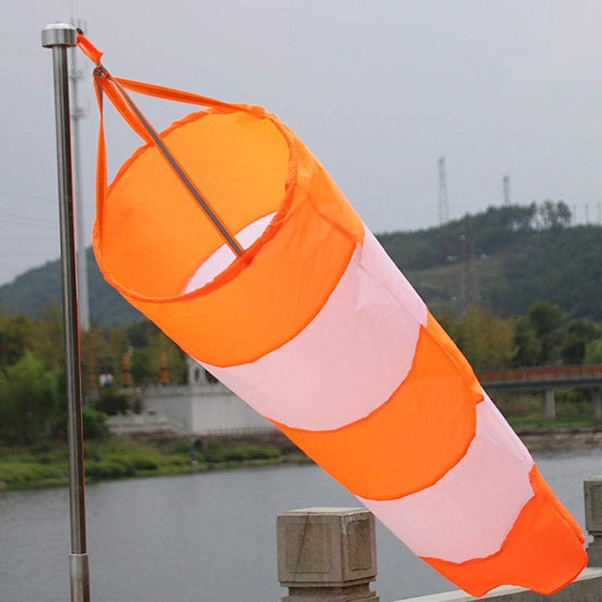 Windszak, ripstop windzak, rood en wit, fluorescerend, waterdicht, verdikt nylon, windrichtingmeting, sokkentas, voor meteorologie op de luchthaven, boerderij en park in de open lucht, 0,8 m