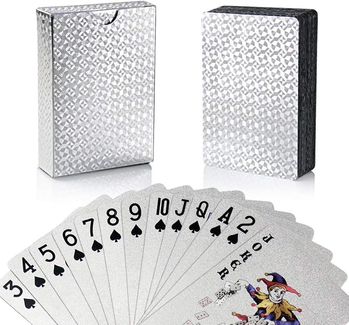 Kaartspel, 54 pokerkaarten, zilverfolie, waterdicht, magische kaartspel, klassieke Magic Poker (zilver)