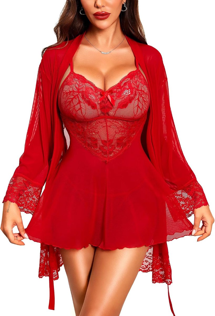 Babydoll Lingerie voor dames, sexy nachthemd van kant, hemdset