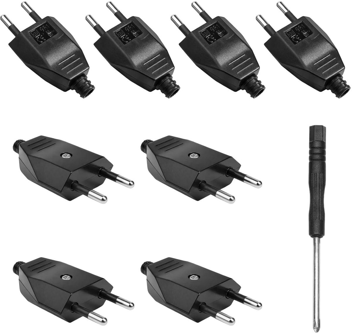 Stekkers, 250V 2,5A stroomstekker, Europese Schuko-stekker, 2-polig, stroomkabelstekker, Compatibel met stopcontacten, stroomkabels en elektrische apparaten, Incl. schroevendraaier