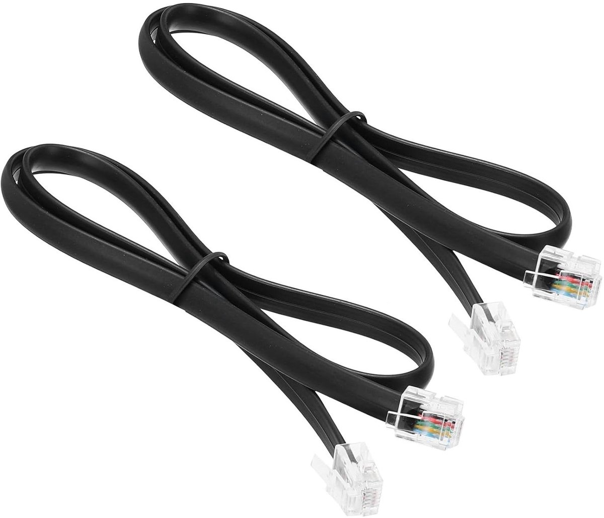 Telefoonkabel RJ12 - Telefoondraad Verbinding - Thuis Kantoor - 6-aderige Koperen Kabel - 2 stuks 16 m - Zwart