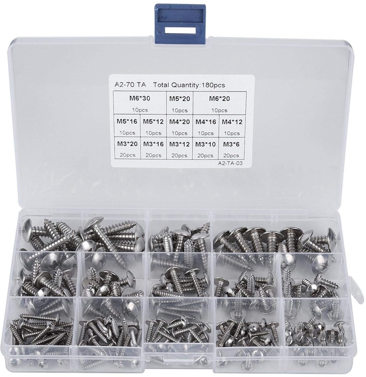 SnelShoppen - 180 Stuks M3 M4 M5 M6 RVS Platte Kop Zelftappende Schroeven Assortiment Set - Multi-Purpose Bevestigingsmateriaal voor Klussen en Projec