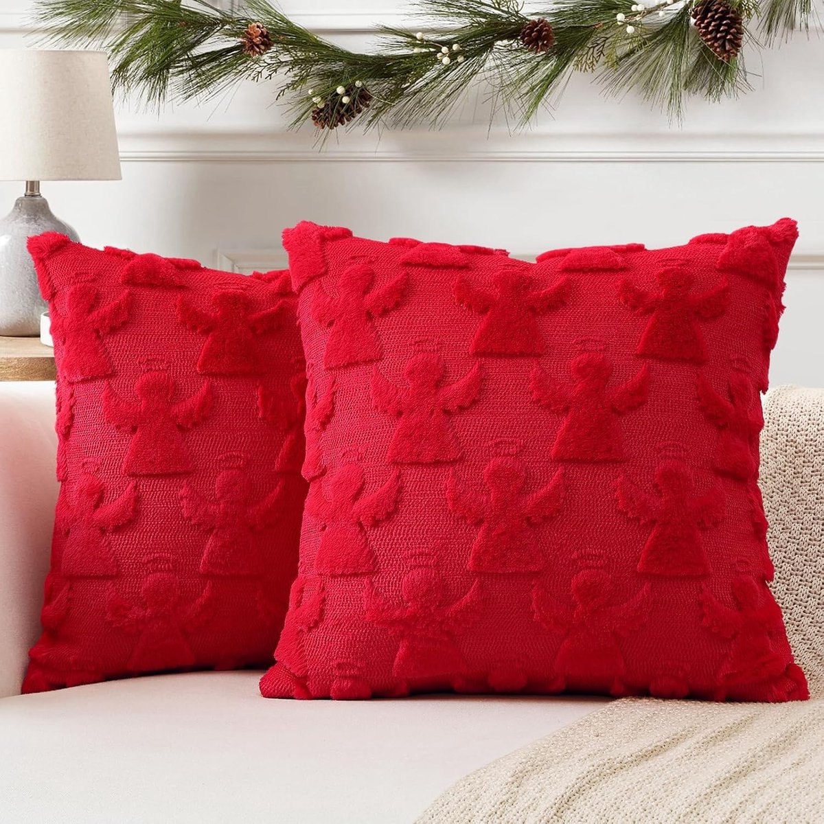 Zachte Pluche Kussenhoezen van Wol in Luxe Kerststijl voor Sofa en Slaapkamer - 60x60cm, Rood, Decoratief en Comfortabel