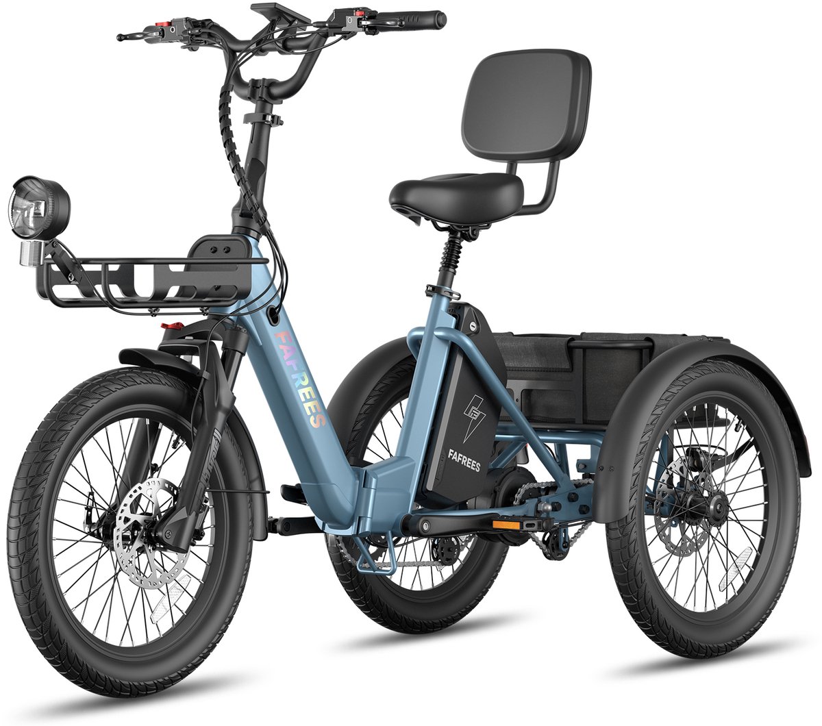 FAFREES F20 Mate II Elektrische Driewieler – 21Ah Accu 85km Bereik 65Nm Koppel – Voor Senioren & Dagelijks Gebruik Haze Blue