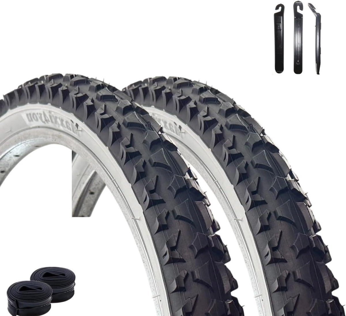 Fietsbanden Set - Banden en Binnenbanden - Fietsen Onderhoud - Zwart Wit Profiel - 24 x 195 inch - Zwart Wit