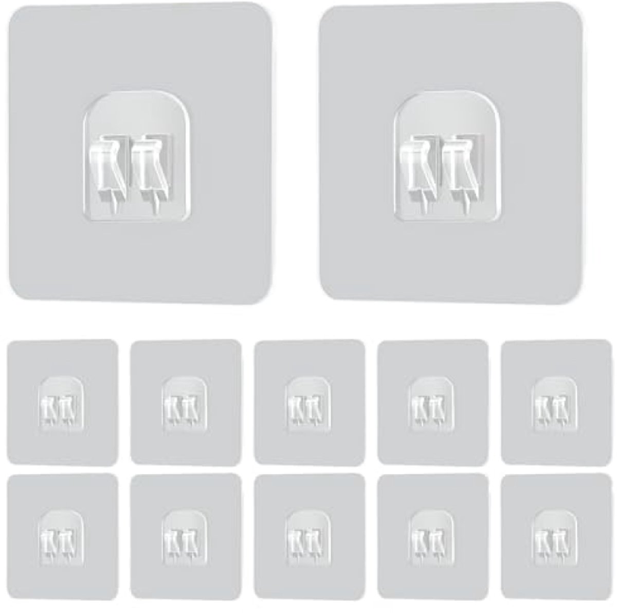 Huis Geluk 12 stuks Zelfklevende Transparante Haken - 7x7 cm - Zonder Boren - Voor Badkamer, Keuken, Woonkamer - Sterke Hechtkracht - Waterbestendig