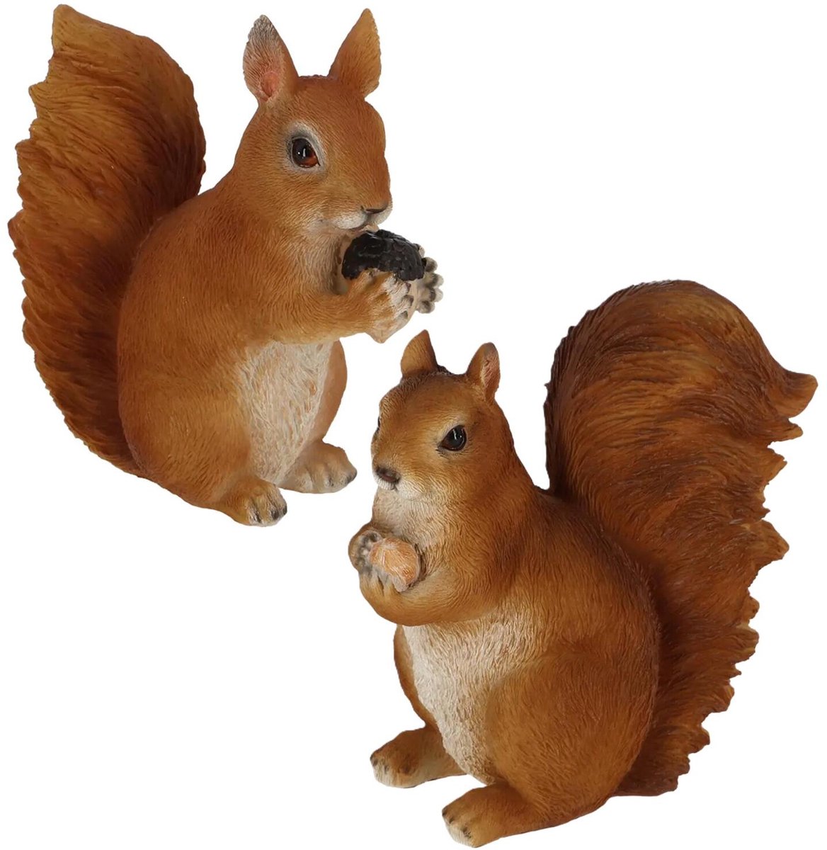 Esschert Design dieren beeldjes set - 2 stuks - eekhoorns - 14 en 19 cm - bosdieren - polyresin