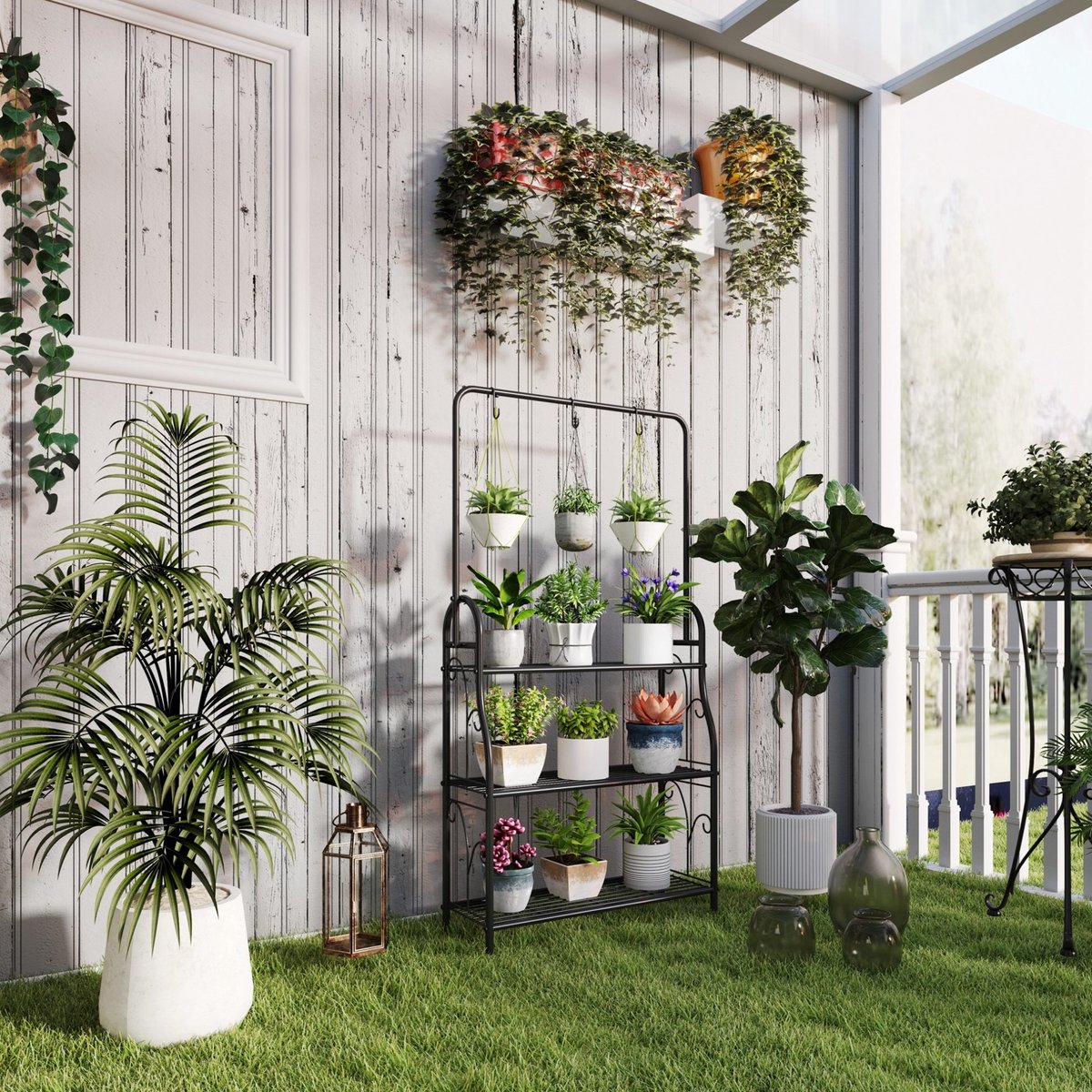 COVREO Plantenstandaard 75 x 25 x 137 cm zwart, metaal, 3 etages
