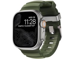 Nomad Rocky Point Horlogeband / Natural Hardware 45/46/49mm – Gemaakt van Duurzaam FKM Fluorelastomeer – Waterbestendig en Ventilatiegroeven – Compatibel met Alle Apple Watch Modellen - Groen
