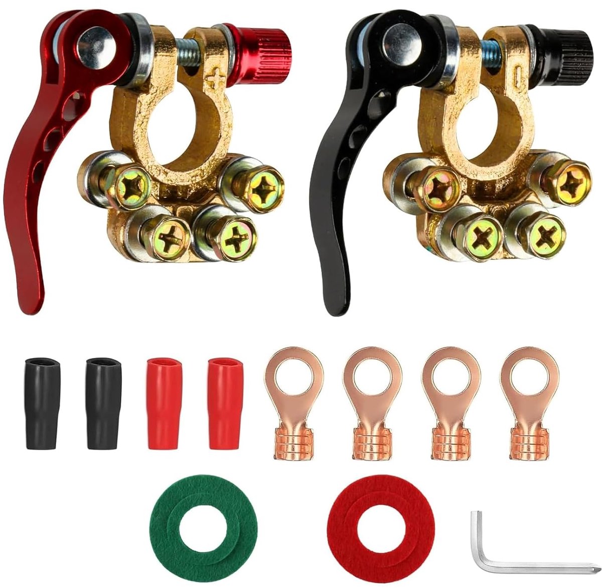 Tomoyuki Pack of 2 battery terminals, 4-way, 12 V/24 V - Positive and Negative Connection, Battery for Car, Truck - ShopVlot