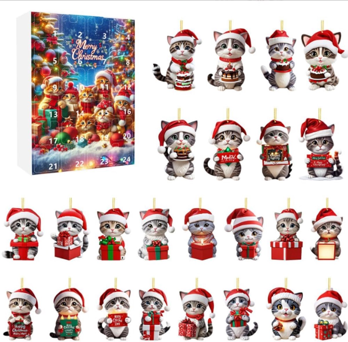 Kerstboomhanger, hanger adventskalender 2024, 24-dagen-kerstaftelkalender, 2D acryl hanghanger, kerstboomversiering - ShopVlot