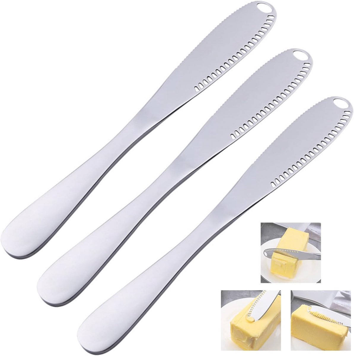SnelShoppen - 3 Stuks Boter Messen, RVS Boter Spreider, Multifunctioneel, Ergonomisch Handvat, Roestvrij, Keukenaccessoires