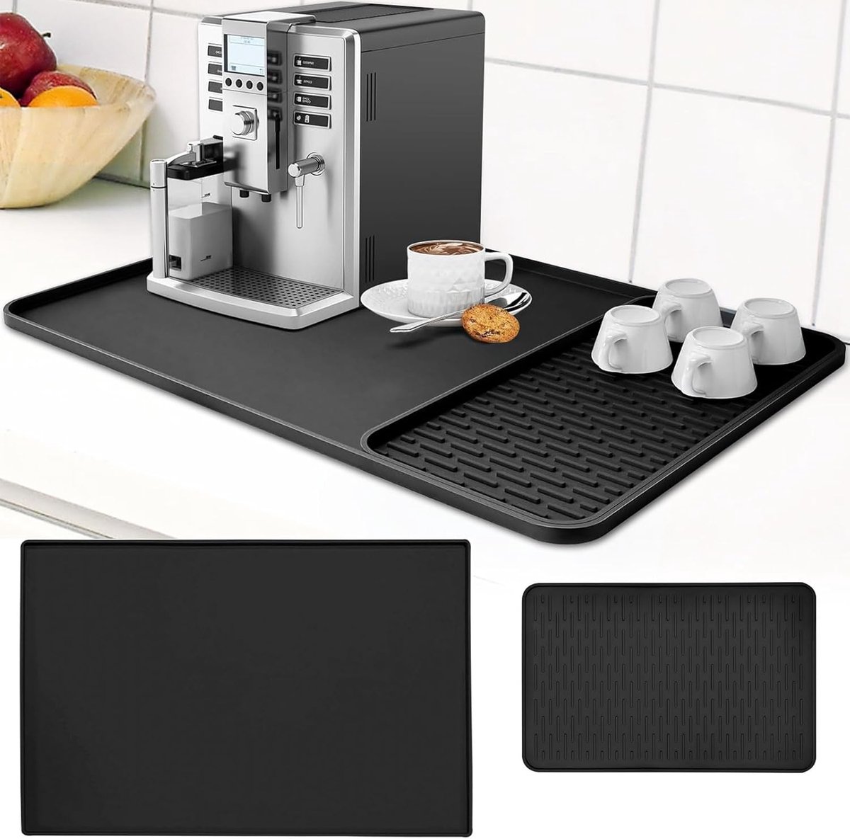 SnelShoppen - Koffiemaker Silicone Mat, Zwart, 60 x 40 cm, Antislip, Lekvrij, Makkelijk te Reinigen, Ideaal voor Keuken
