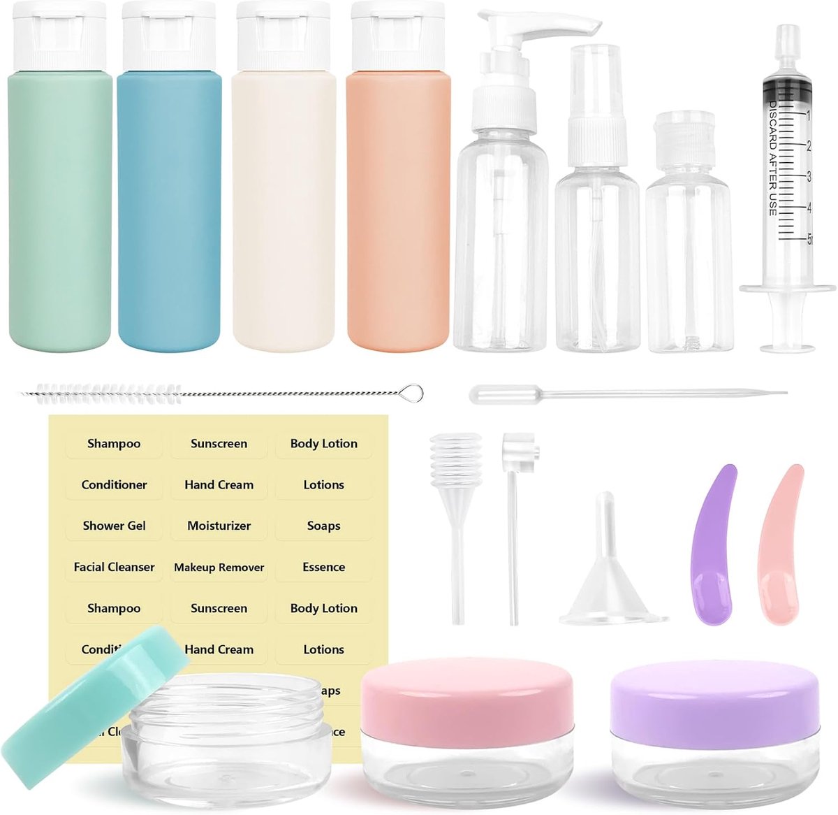 SnelShoppen - 20 Stuks Reiskruikjes Set, Cosmetische Flessen 60ml, Herbruikbare Knijpflesjes voor Lotion, Crème, Shampoo | Levensmiddelen Veilig, Lekv