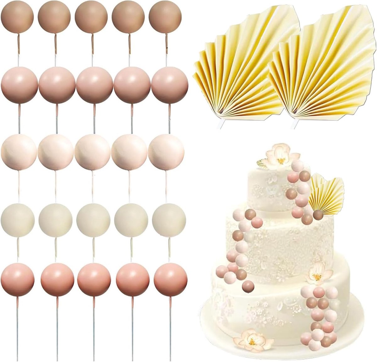 SnelShoppen - 27 Stuks Boho Taartdecoratie Ballen voor Verjaardag, Bruiloft, Valentijnsdag, Babyshower, Feestelijke Gelegenheden, Kleurrijke Decoratie